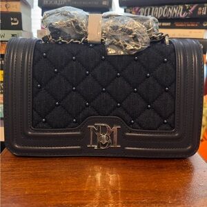 Badgley Mischka Black Quilted Shoulder Bag with Chain Strap
